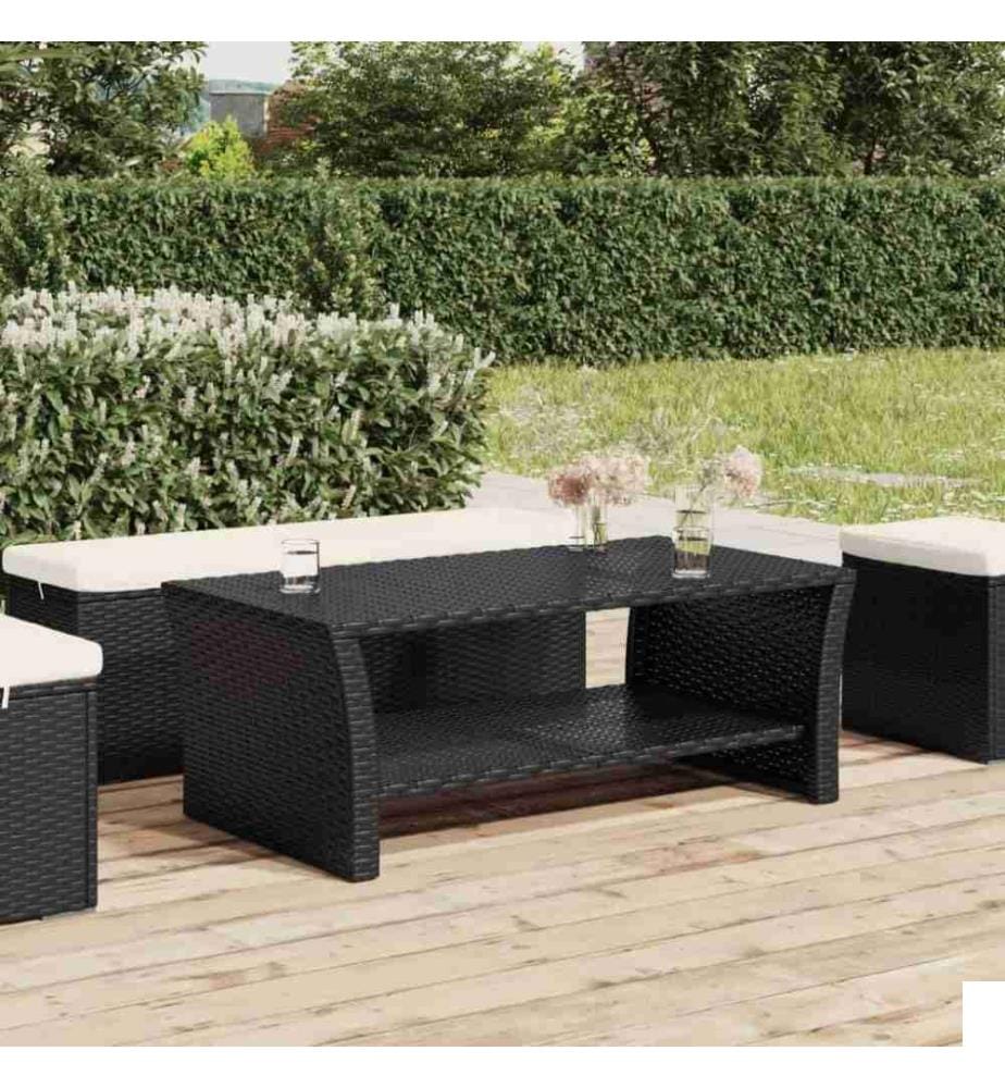 Table basse noir 100x50x40 cm résine tressée