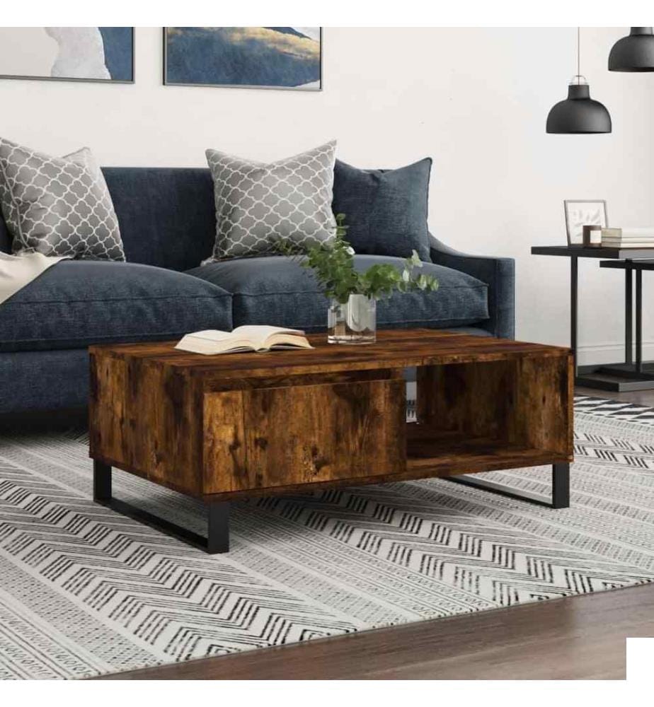 Table basse chêne fumé 90x60x35 cm bois d'ingénierie