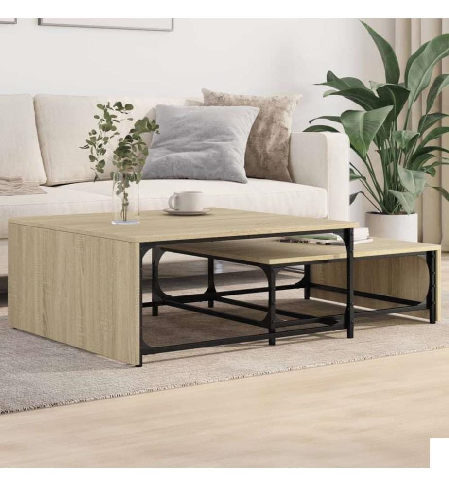 Tables basses gigognes 2 pcs chêne sonoma bois ingénierie métal