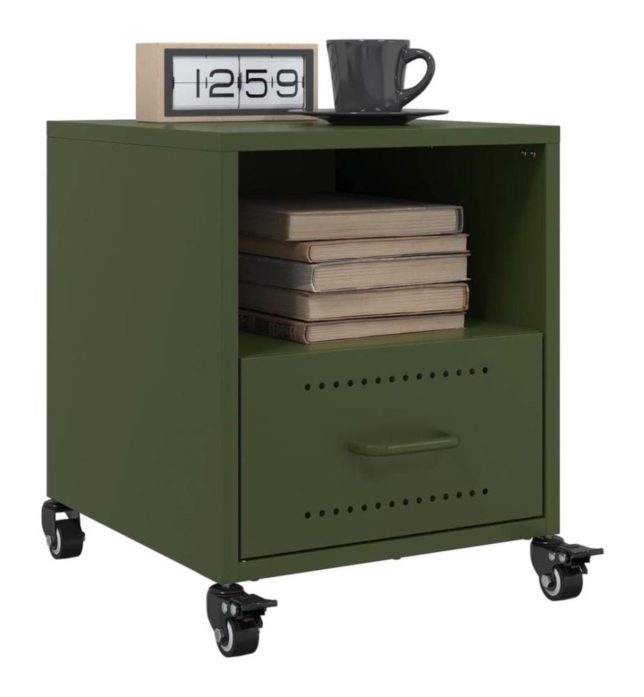 Tables de chevet 2 pcs vert olive 36x39x43,5 cm acier