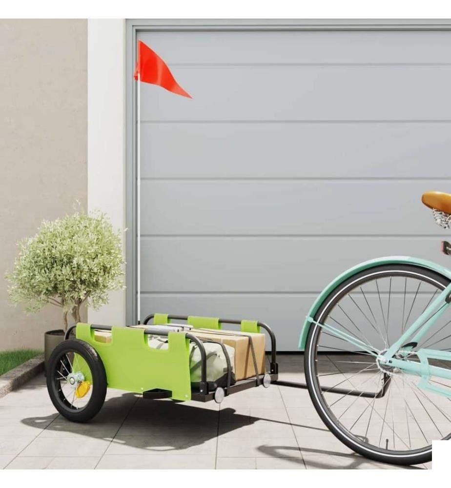 Remorque de vélo vert tissu oxford et fer