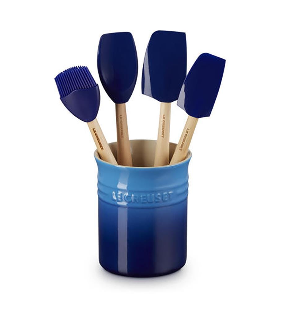 Pot à Ustensiles avec 4 Spatules Création - Bleu