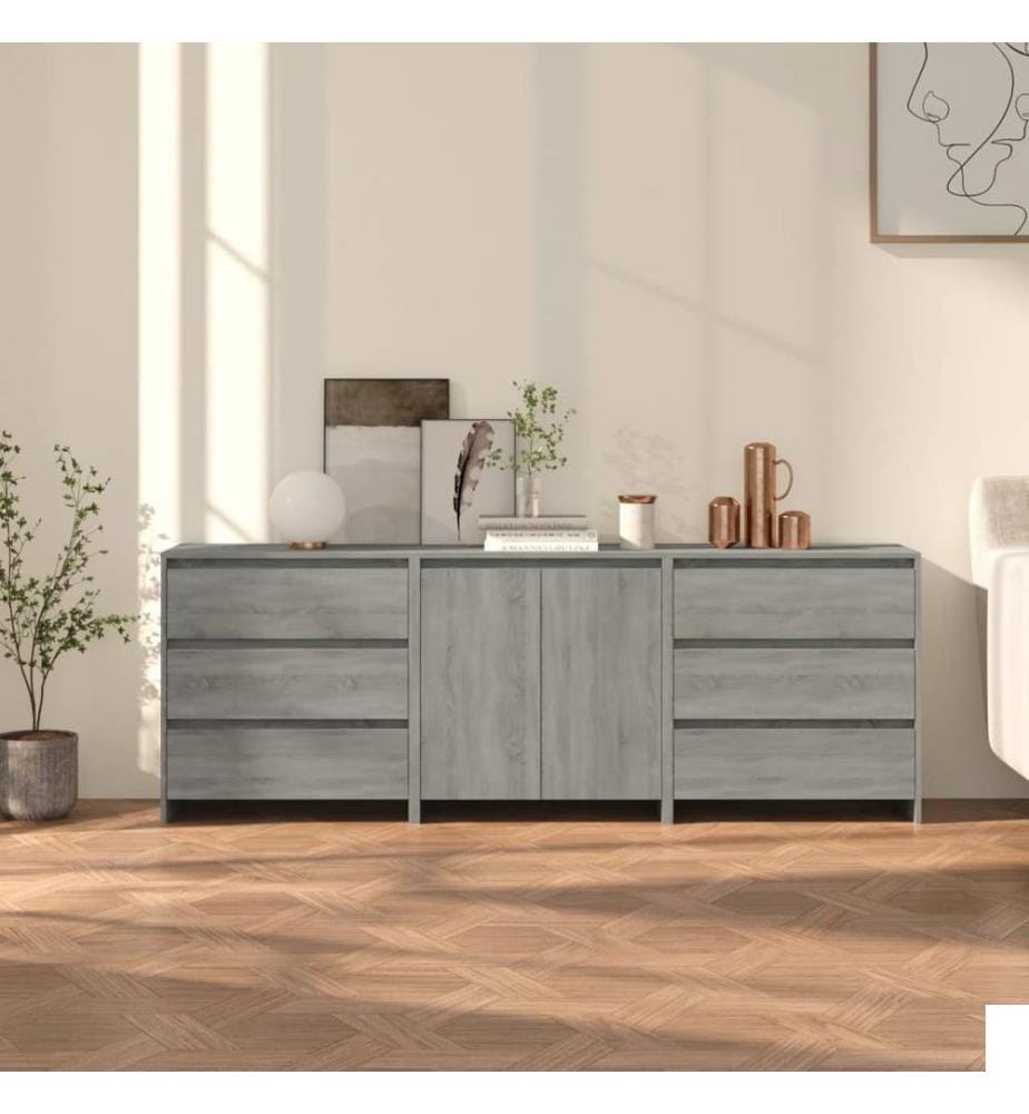 Buffets 3 pcs Sonoma gris Bois d'ingénierie