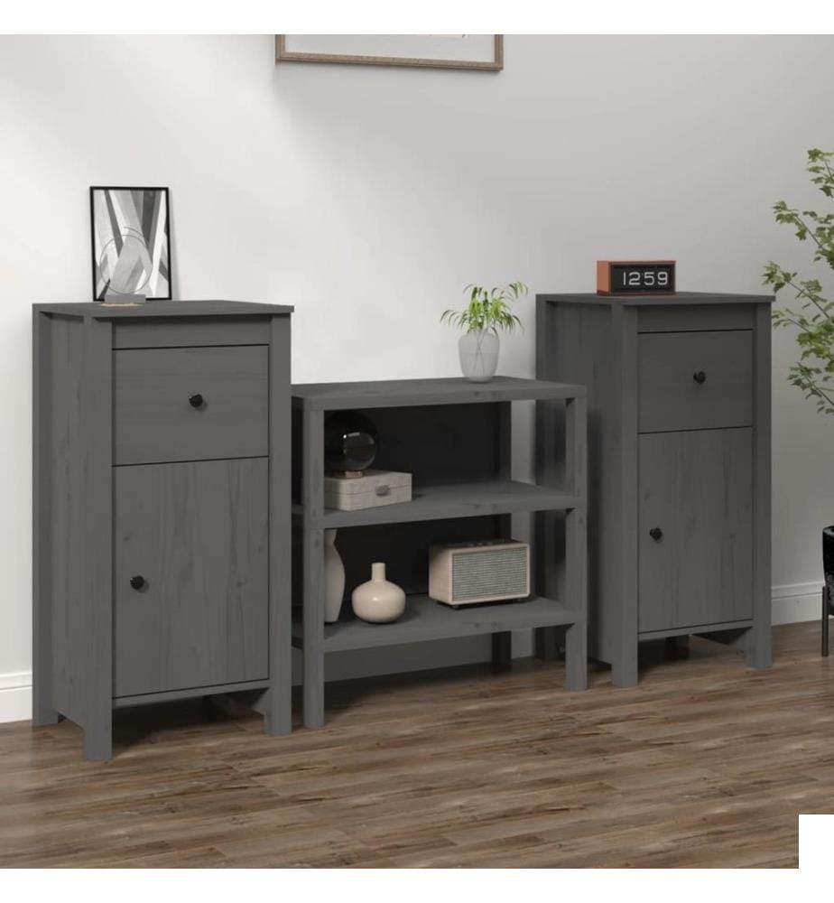 Buffets 2 pcs Gris 40x35x80 cm Bois massif de pin