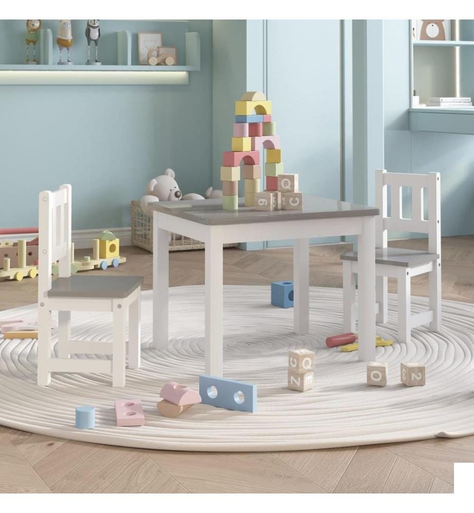 Ensemble de table et chaises enfants 3 pcs Blanc et gris MDF