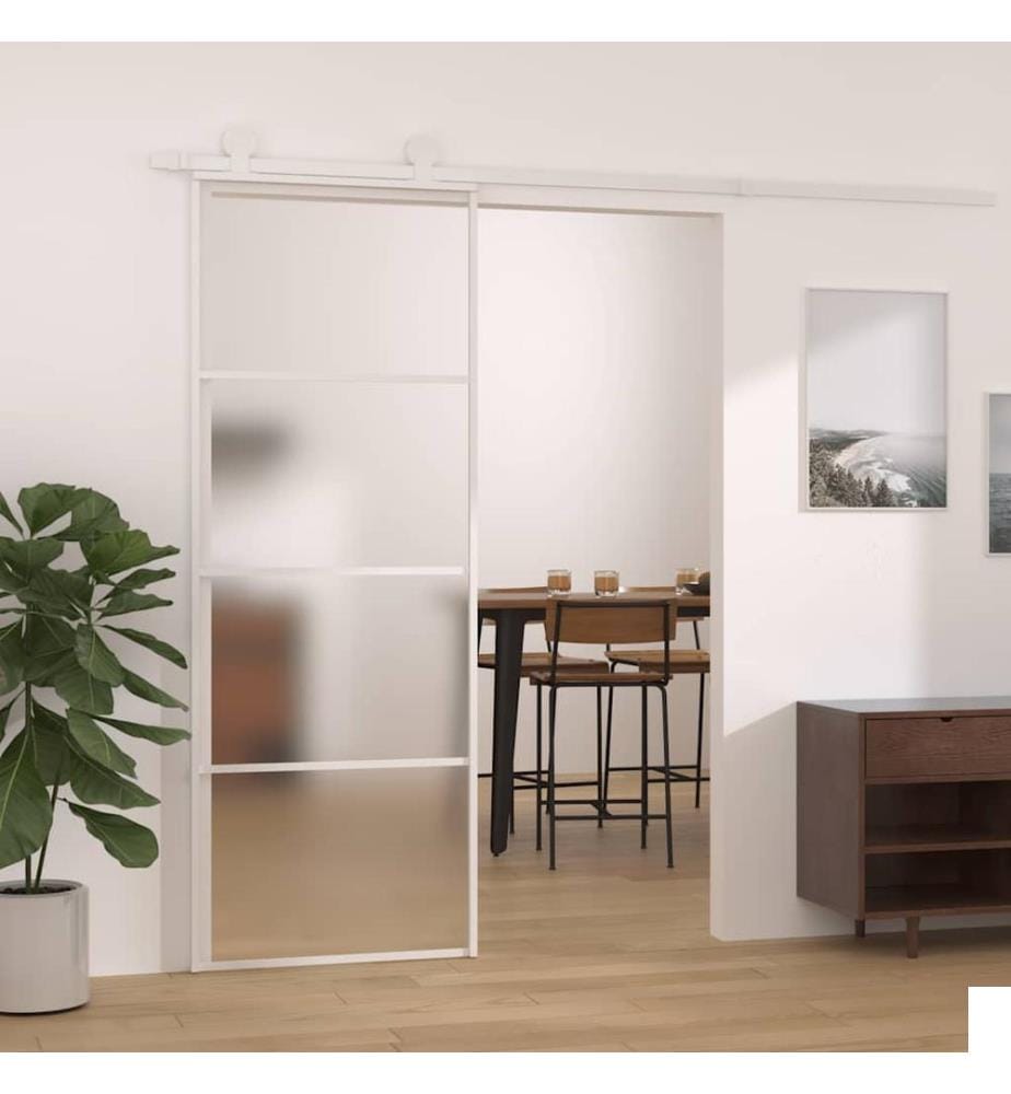 Porte coulissante Verre ESG dépoli et aluminium 76x205 cm Blanc