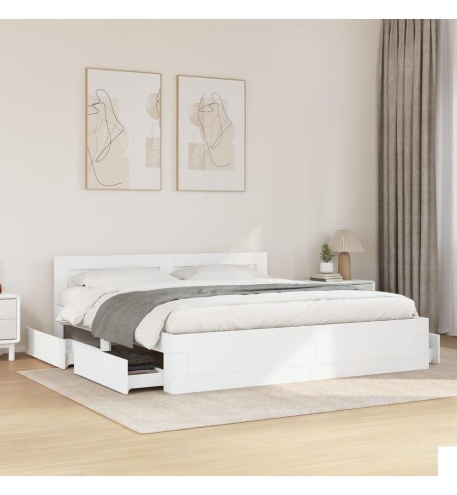 Cadre de lit avec tête de lit sans matelas blanc 180x200 cm