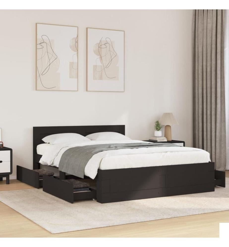 Cadre de lit avec tête de lit sans matelas noir 140x200 cm