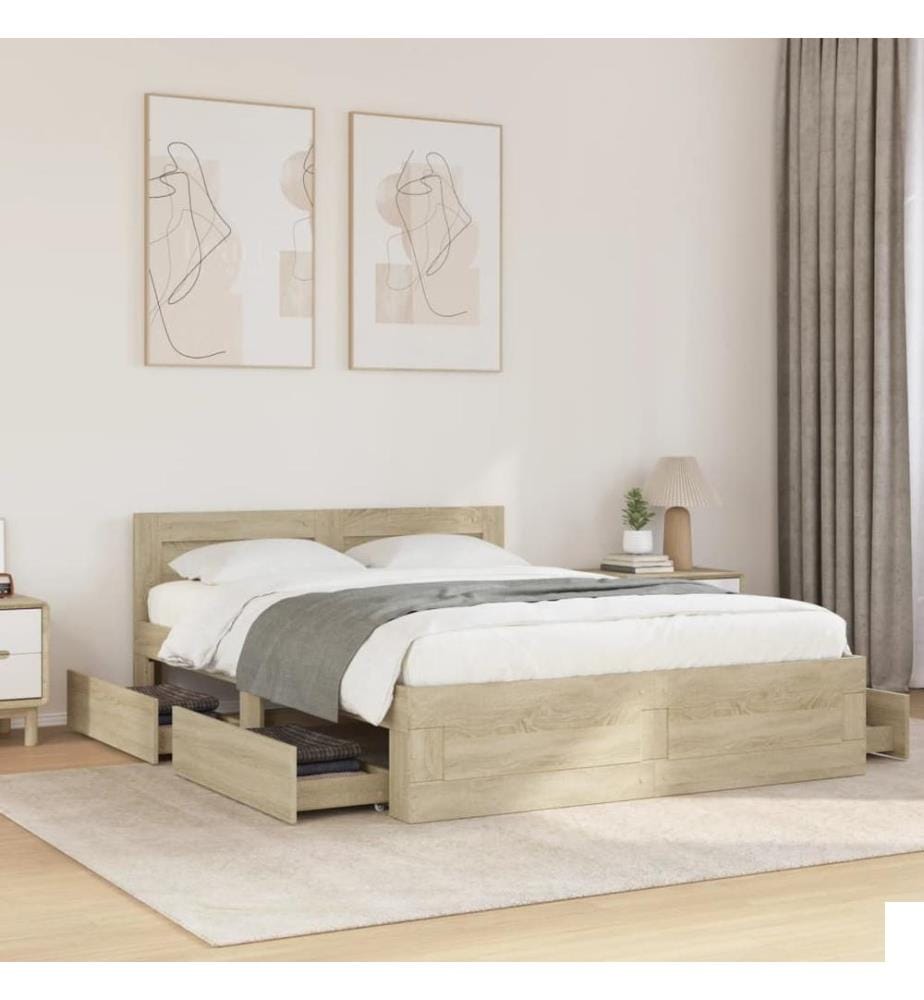 Cadre de lit et tête de lit sans matelas chêne sonoma 120x200cm