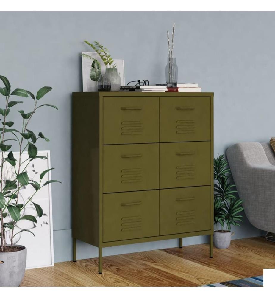 Armoire à tiroirs Vert olive 80x35x101,5 cm Acier