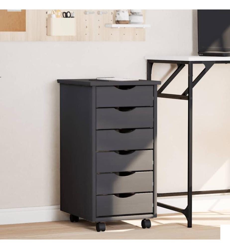 Armoire roulante avec tiroirs MOSS gris bois de pin solide