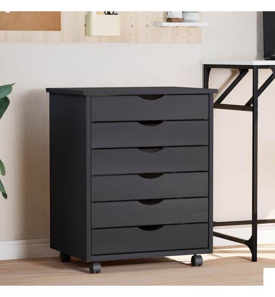 Armoire roulante avec tiroirs MOSS gris bois de pin solide