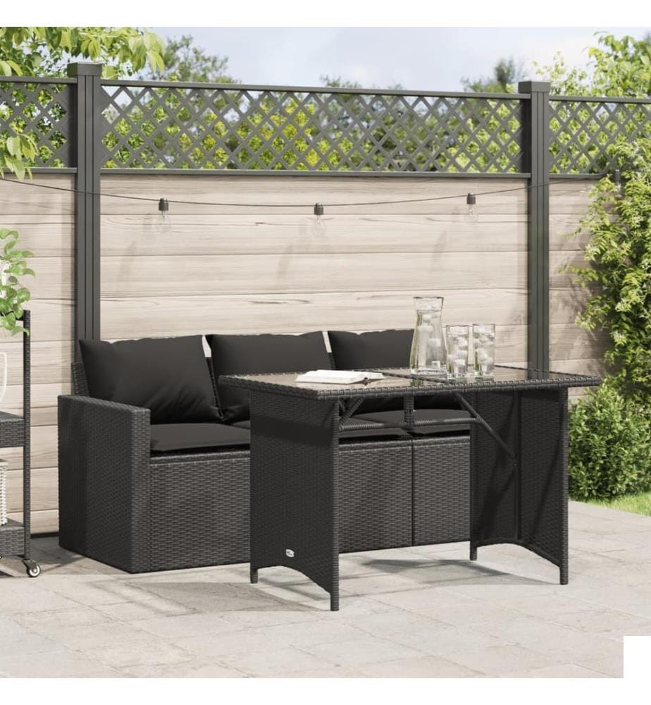Ensemble à manger de jardin coussins 2pcs noir résine tressée