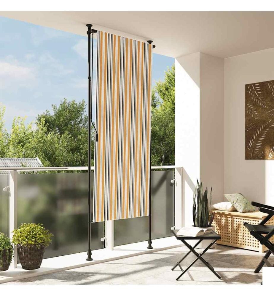 Store roulant d'extérieur jaune et blanc 120x270 cm tissu acier