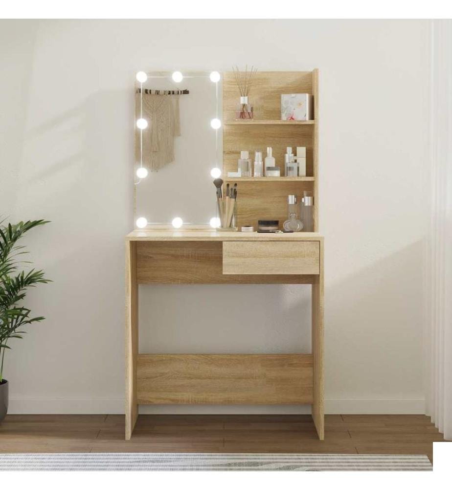 Coiffeuse avec LED chêne sonoma 74,5x40x141cm bois d'ingénierie
