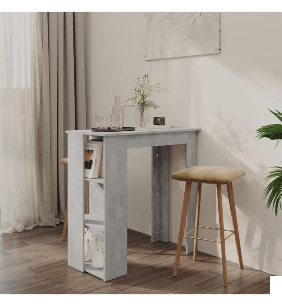 Table de bar avec étagère Gris béton Bois d'ingénierie