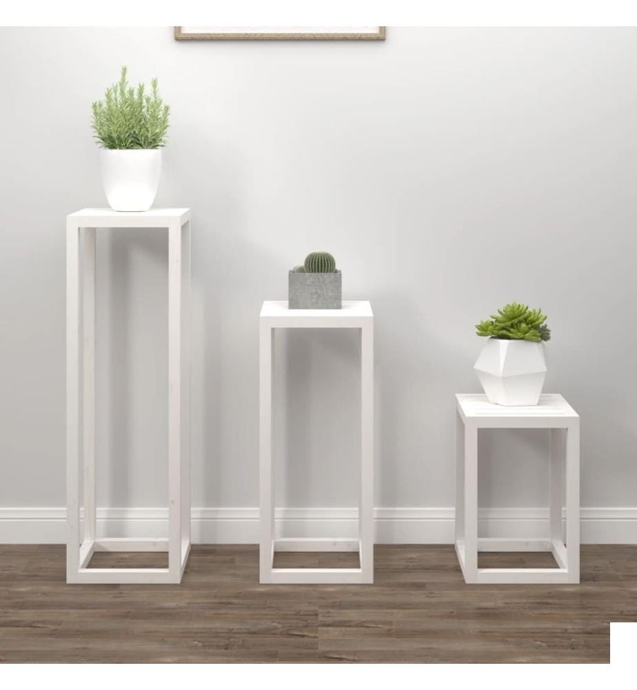 Ensemble de supports pour plantes 3pcs Blanc Bois de pin massif
