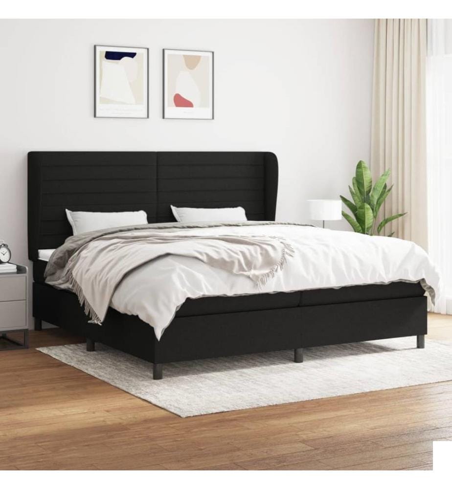 Sommier à lattes de lit avec matelas Noir 200x200 cm Tissu