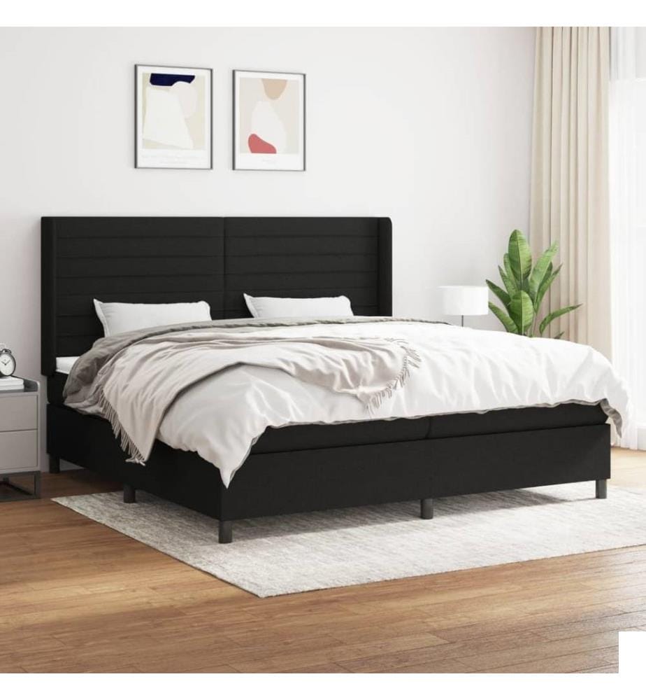 Sommier à lattes de lit avec matelas Noir 200x200 cm Tissu