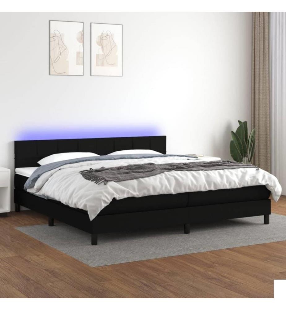 Sommier tapissier et matelas et LED Noir 200x200 cm Tissu