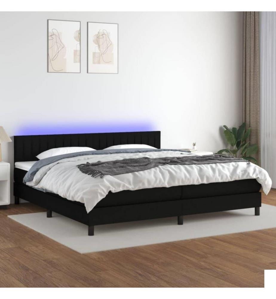 Sommier tapissier et matelas et LED Noir 200x200 cm Tissu