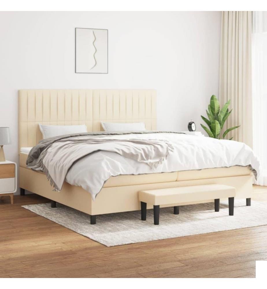 Lit à sommier tapissier avec matelas Crème 200x200 cm Tissu