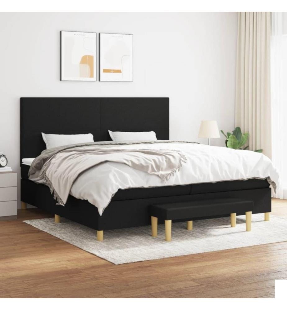 Lit à sommier tapissier avec matelas Noir 200x200 cm Tissu