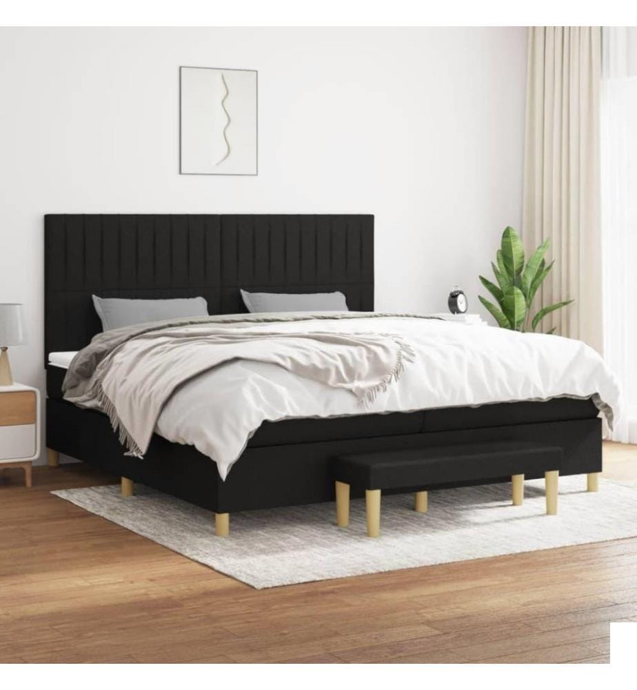 Lit à sommier tapissier avec matelas Noir 200x200 cm Tissu