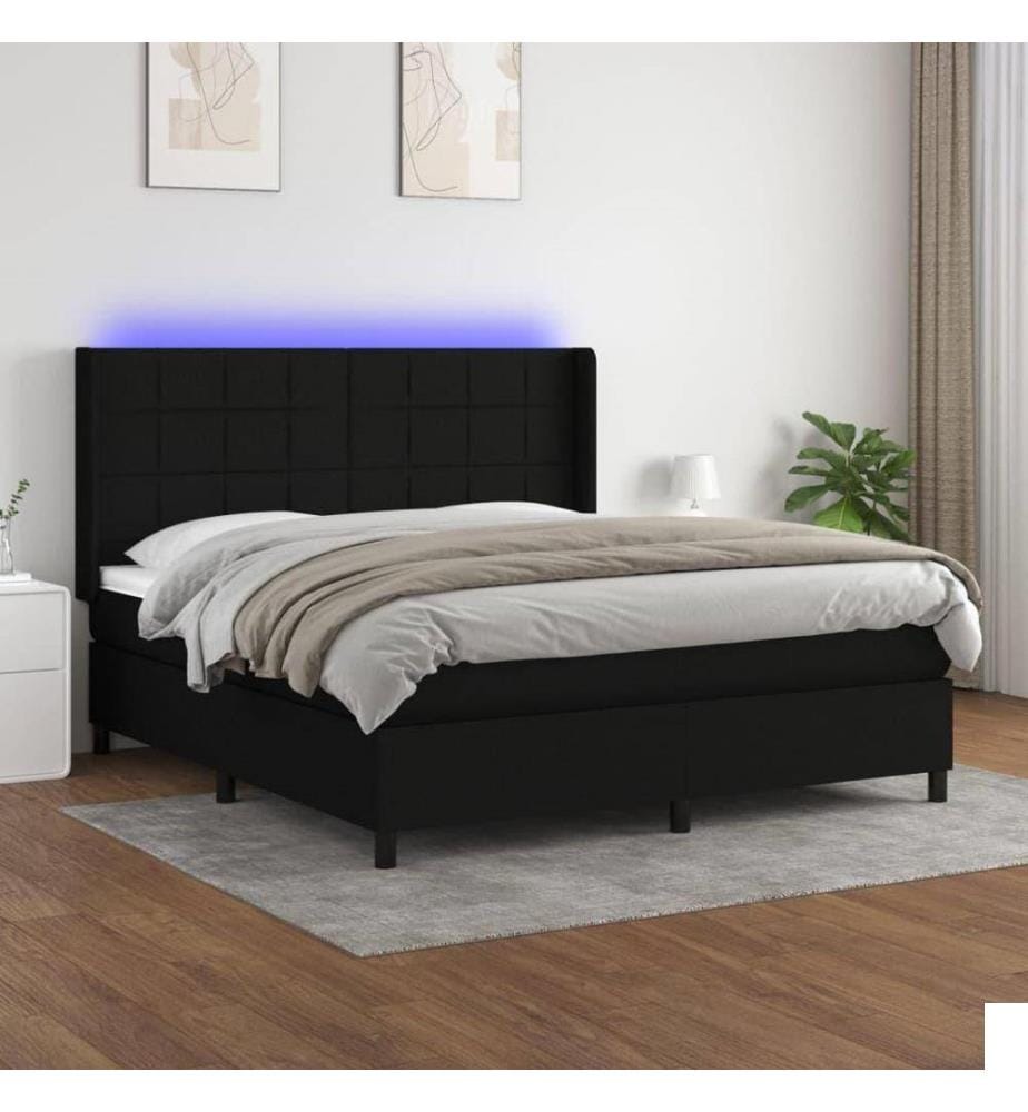 Sommier tapissier avec matelas et LED Noir 180x200 cm Tissu