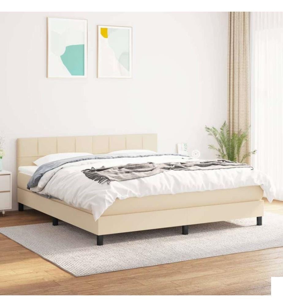 Sommier à lattes de lit avec matelas Crème 180x200 cm Tissu
