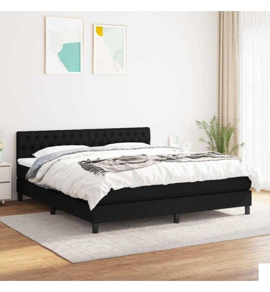 Lit à sommier tapissier avec matelas Noir 180x200 cm Tissu