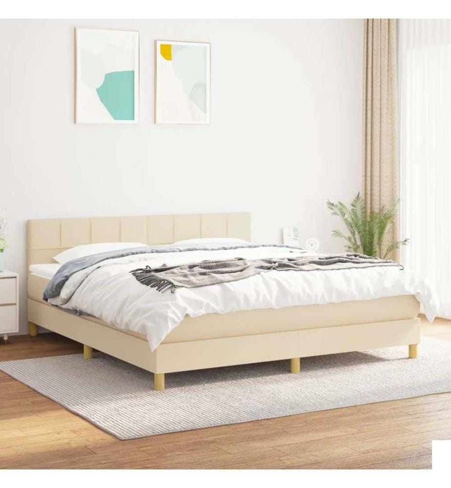 Sommier à lattes de lit avec matelas Crème 180x200 cm Tissu