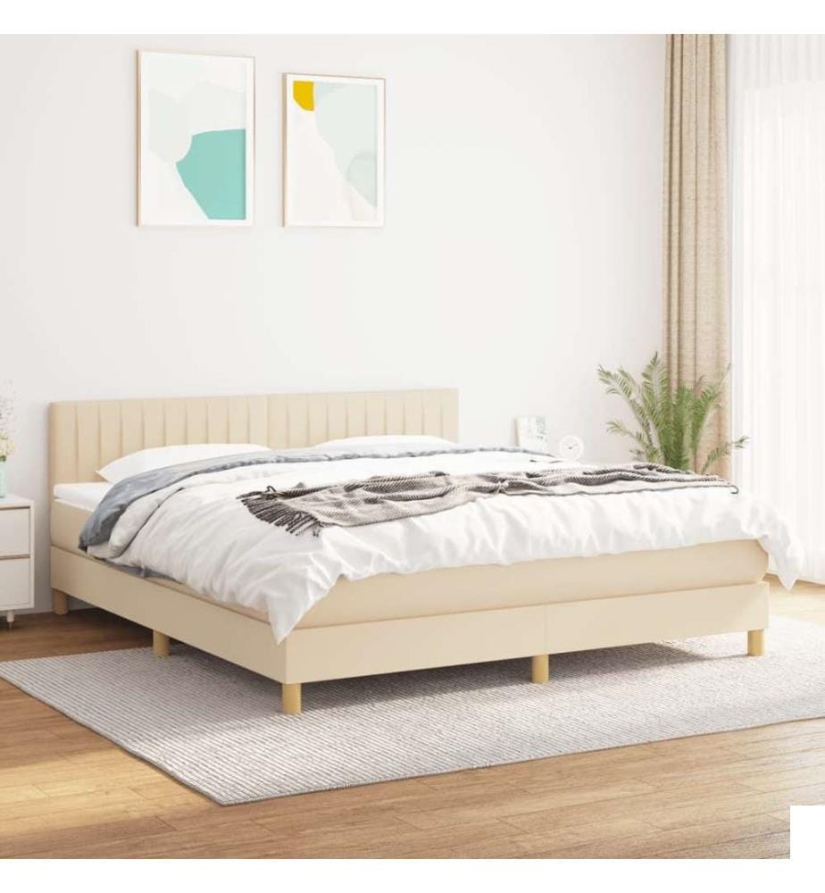 Sommier à lattes de lit avec matelas Crème 180x200 cm Tissu