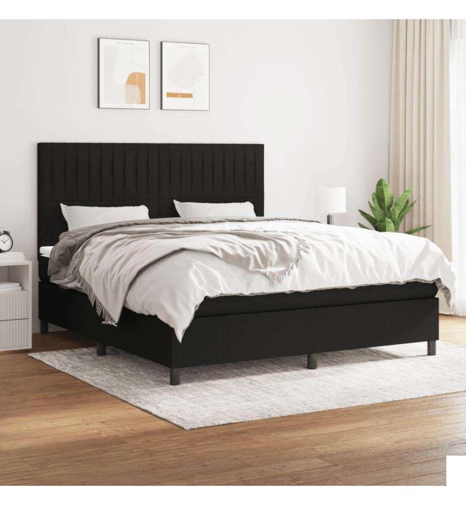 Lit à sommier tapissier avec matelas Noir 180x200 cm Tissu