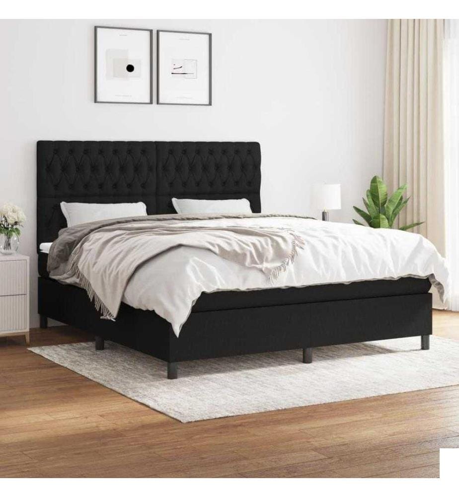 Lit à sommier tapissier avec matelas Noir 180x200 cm Tissu