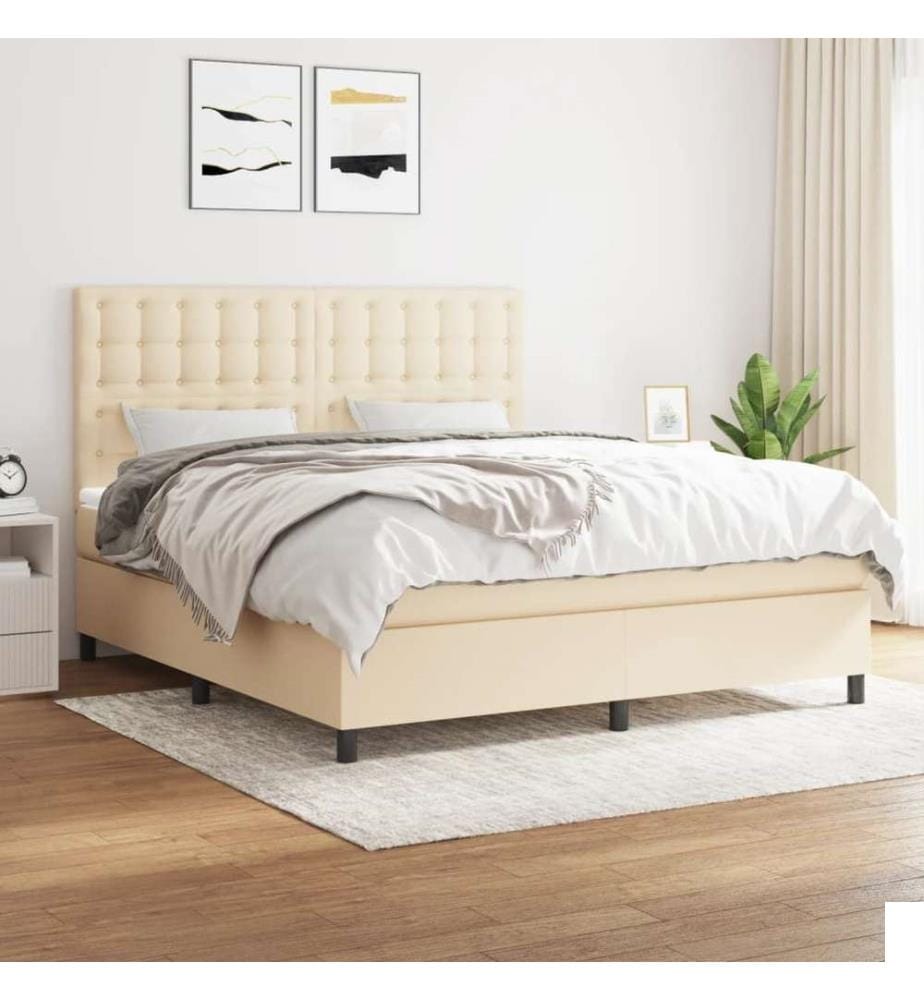 Sommier à lattes de lit avec matelas Crème 180x200 cm Tissu