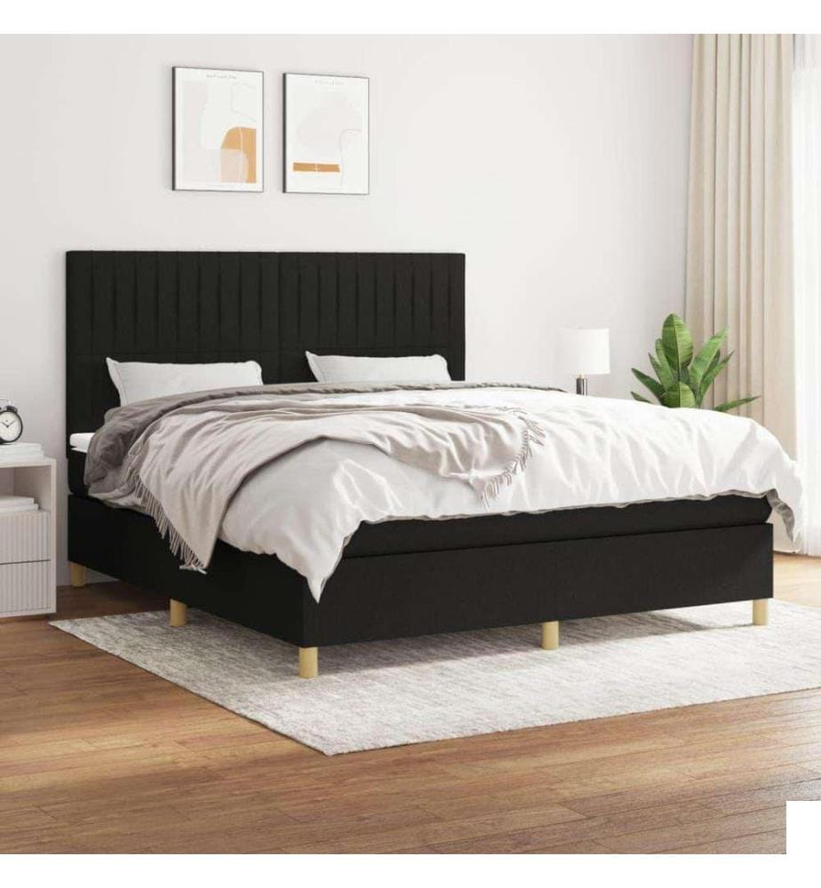 Lit à sommier tapissier avec matelas Noir 180x200 cm Tissu