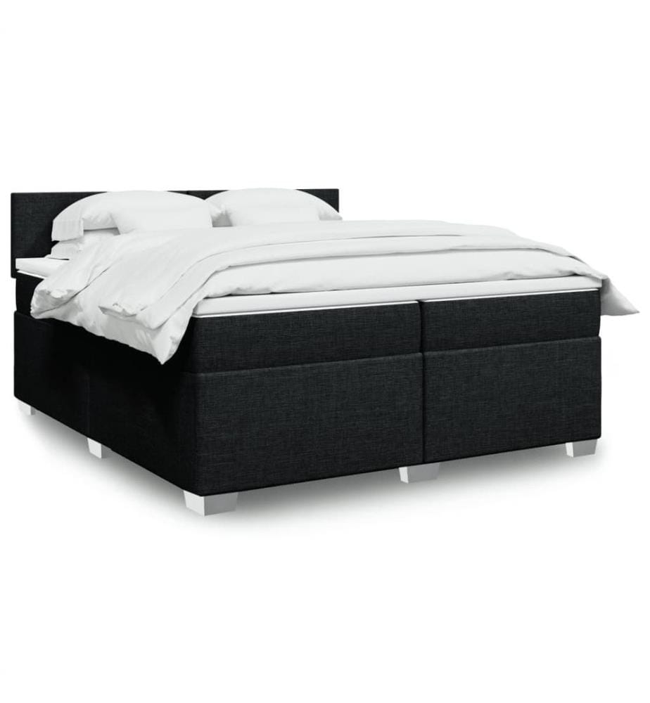 Sommier à lattes de lit avec matelas Noir 200x200 cm Tissu