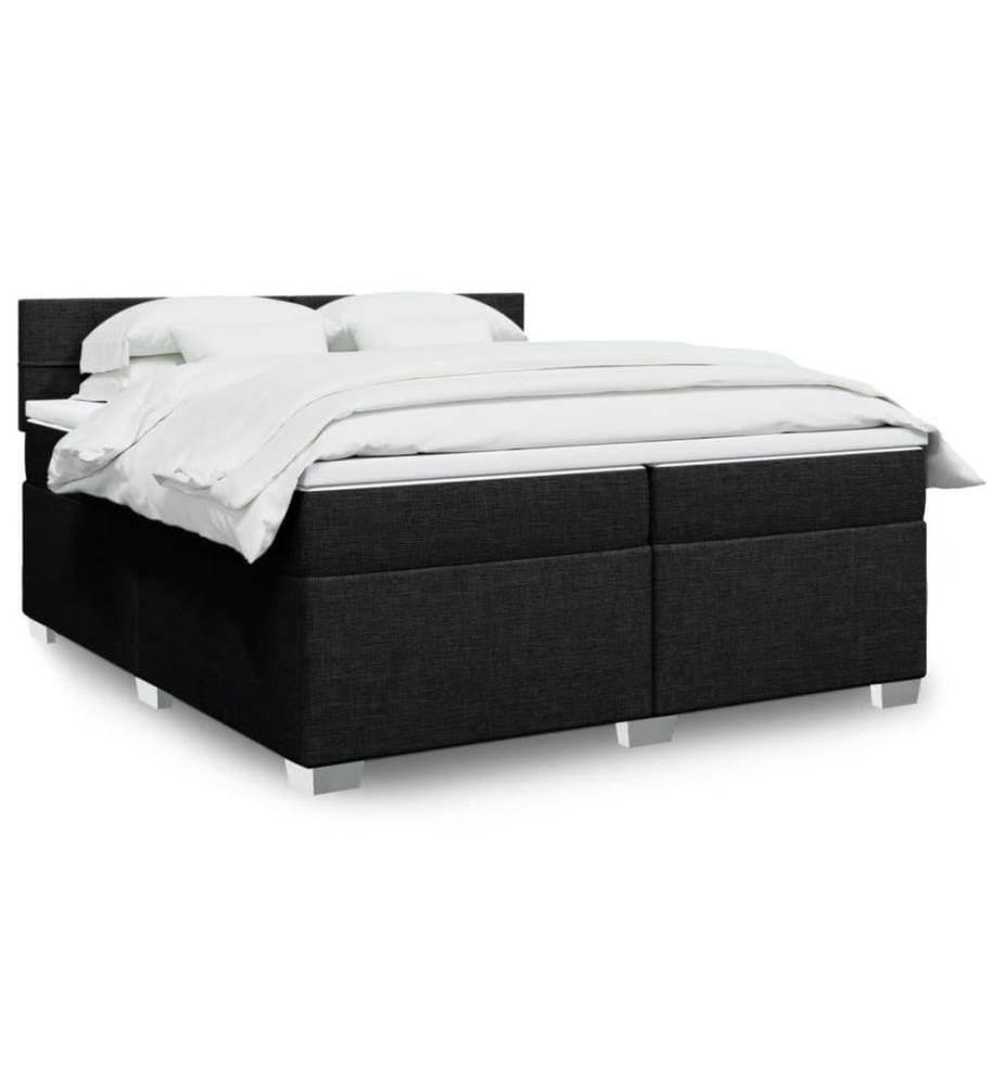 Sommier à lattes de lit avec matelas Noir 200x200 cm Tissu