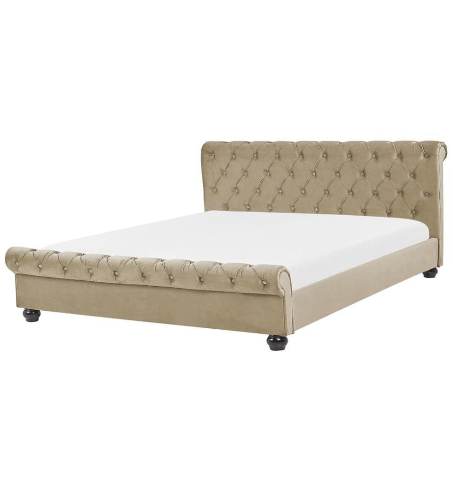 Lit avec sommier Velours AVALLON 180 x 200 cm Beige