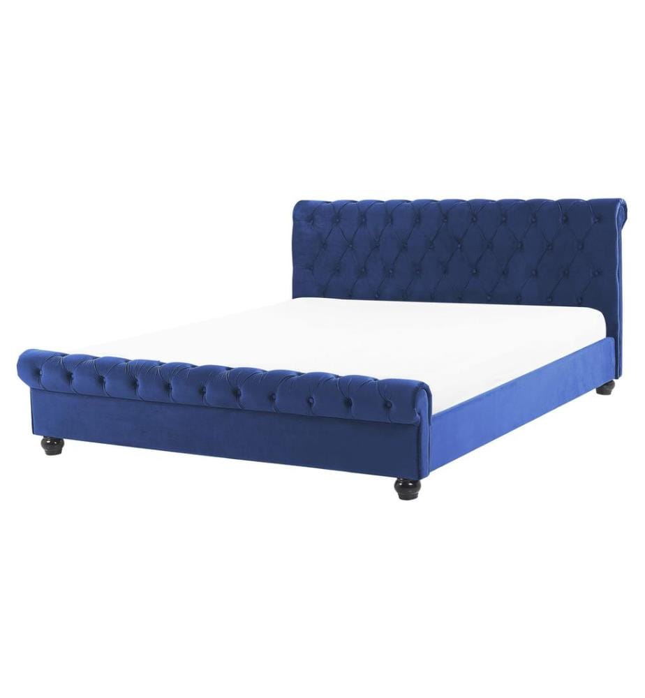 Lit avec sommier Velours AVALLON 160 x 200 cm Bleu marine