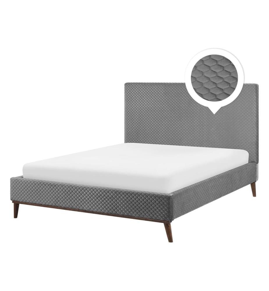 Lit avec sommier Velours BAYONNE 140 x 200 cm Gris clair