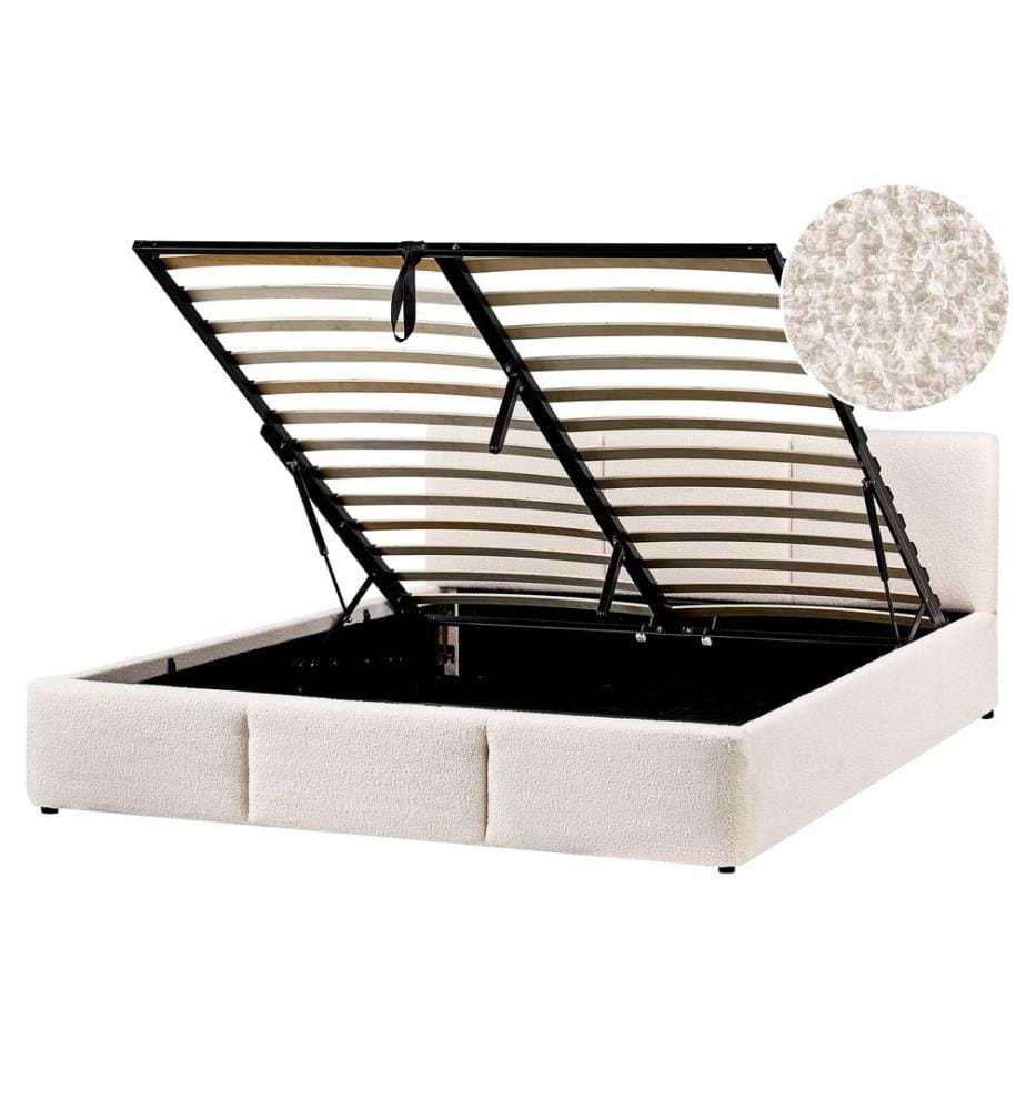 Lit ottoman Bouclé BOUSSE 160 x 200 cm Blanc cassé