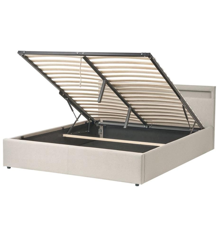 Lit ottoman avec LED Tissu ARMELLE 160 x 200 cm Beige
