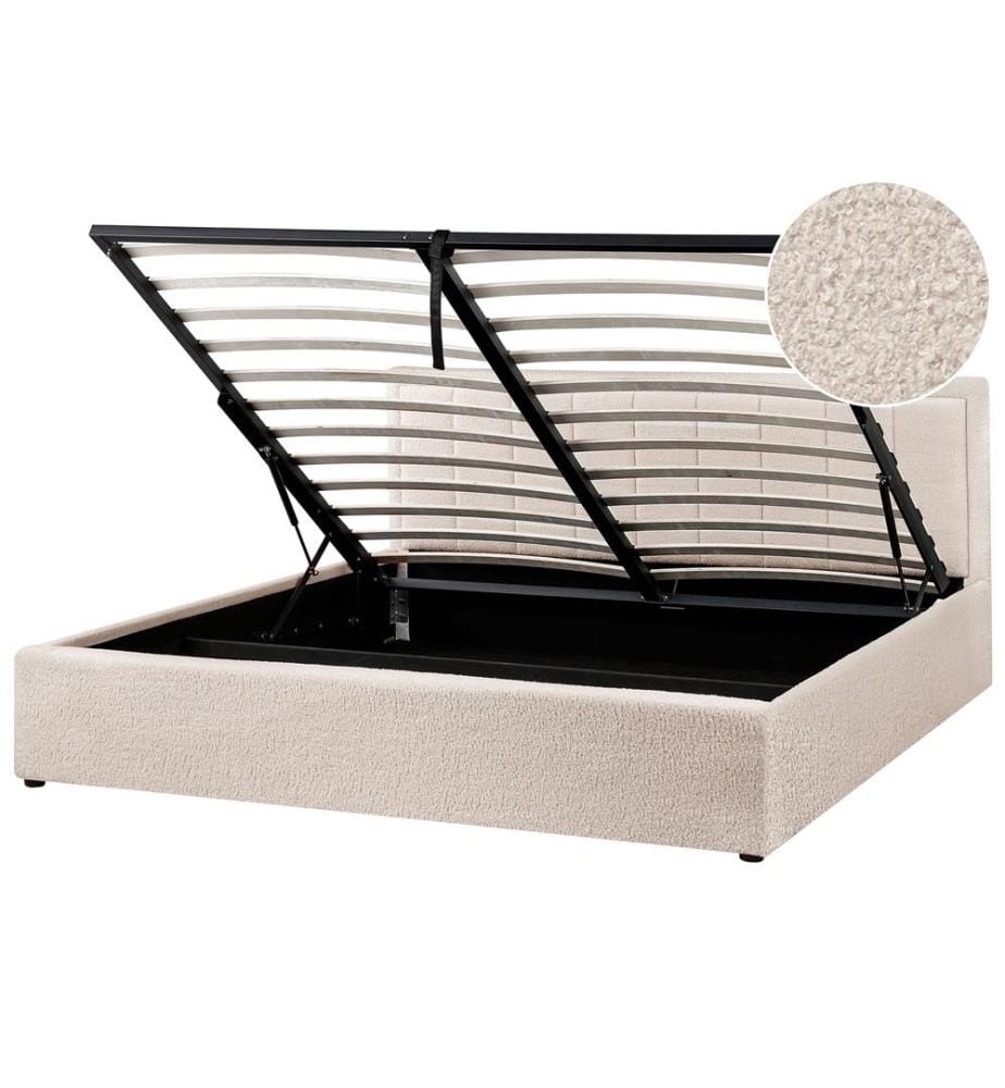 Lit ottoman Bouclé MONTLAUR 180 x 200 cm Beige