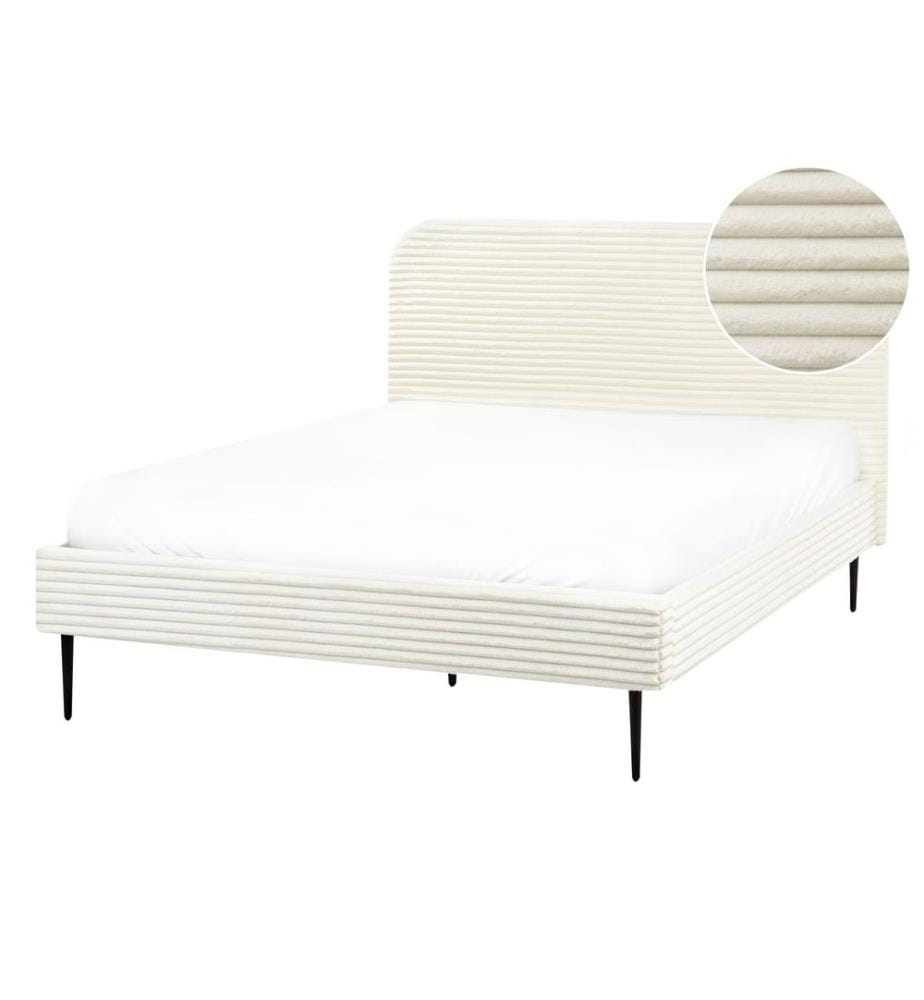 Lit avec sommier Velours côtelé FLAYAT 140 x 200 cm Blanc cassé