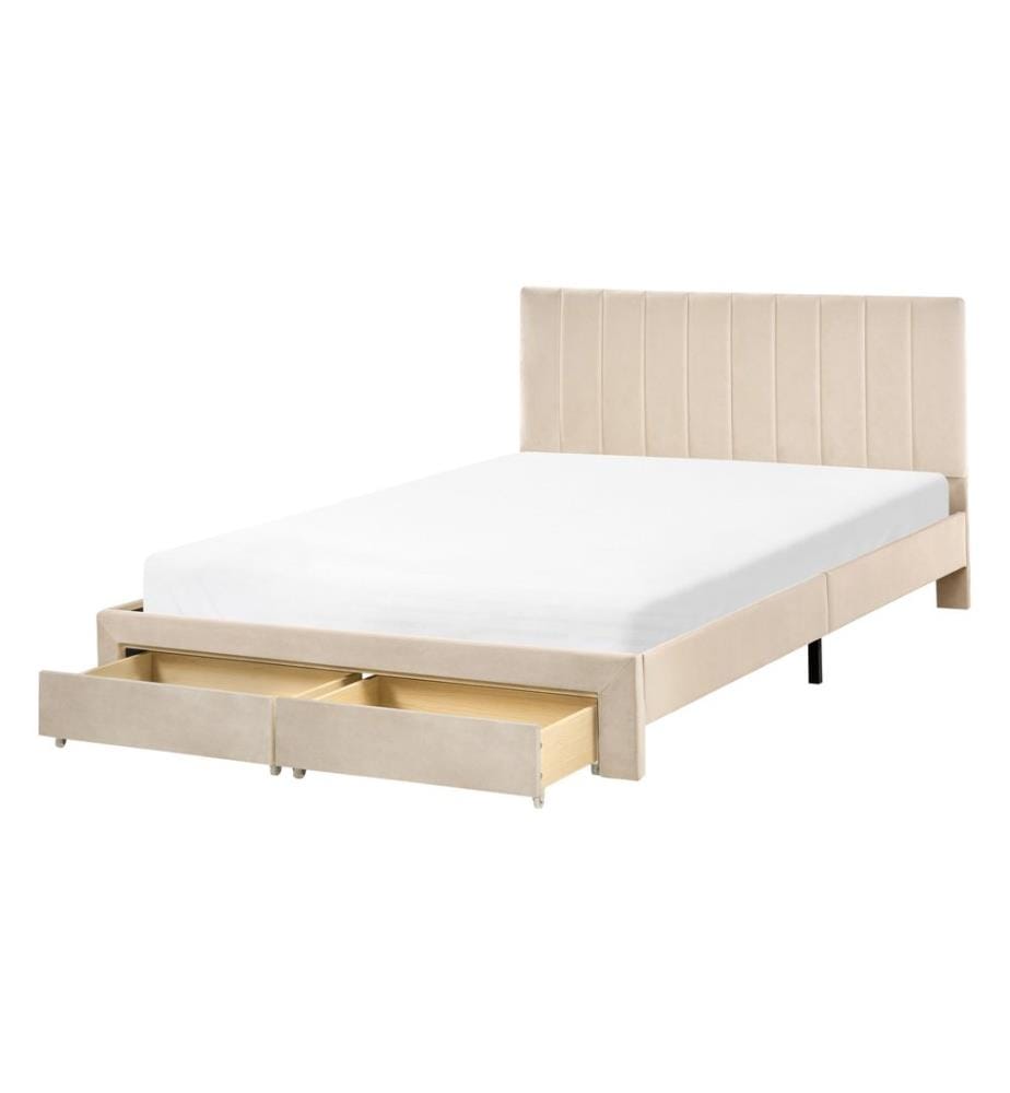 Lit avec tiroirs de rangement Velours LONZAC 140 x 200 cm Beige
