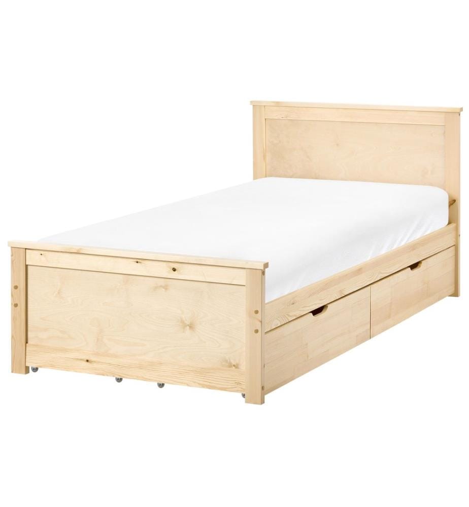 Lit avec 4 tiroirs Bois de pin DAUPHIN 90 x 200 cm Marron clair
