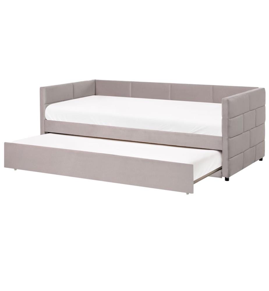Lit gigogne Velours CHAVONNE 90 x 200 cm Gris clair