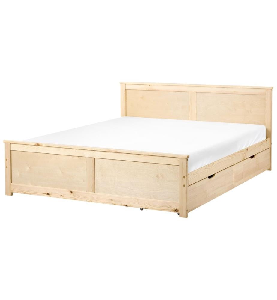 Lit avec 2 tiroirs DAUPHIN Bois de pin Marron clair 160 x 200 cm